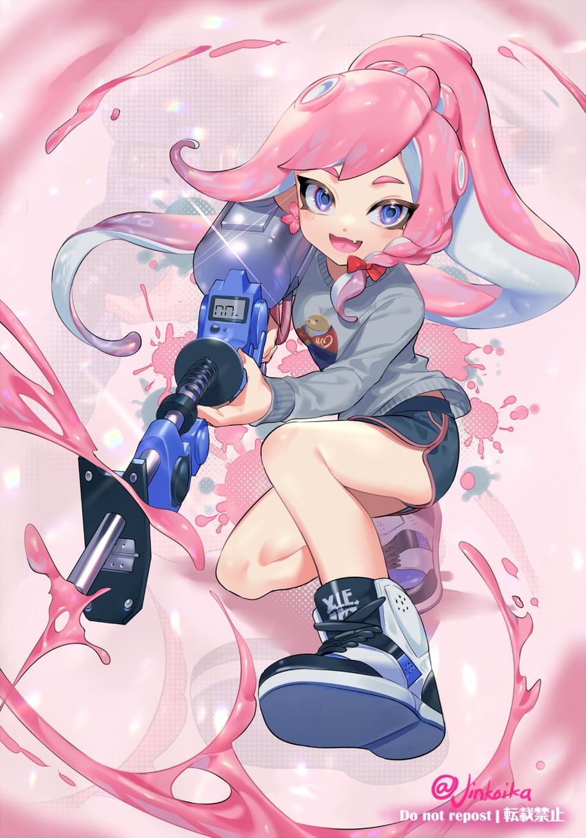 octoling player character and octoling girl (splatoon) drawn by jinkoika
