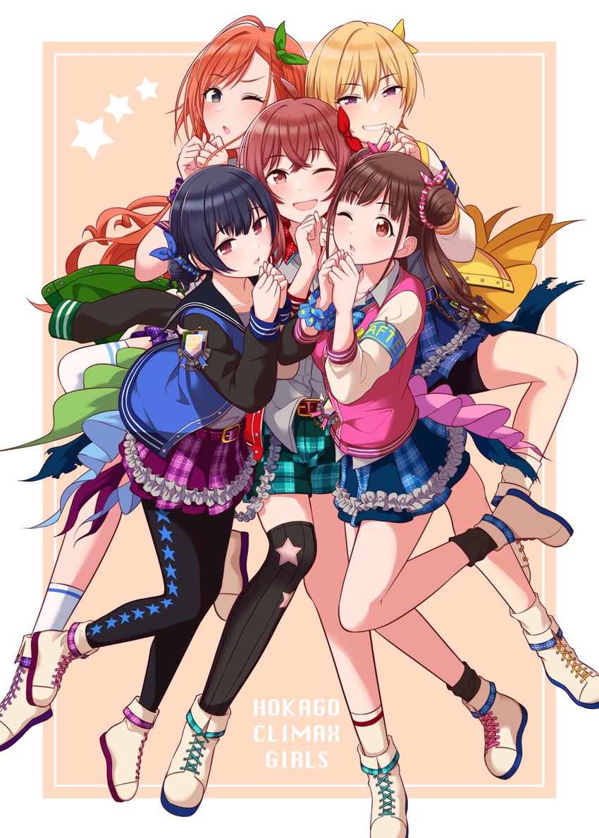 morino rinze, sonoda chiyoko, komiya kaho, arisugawa natsuha, and saijo juri (idolmaster and 1 more) drawn by aojiroi_fokkusu