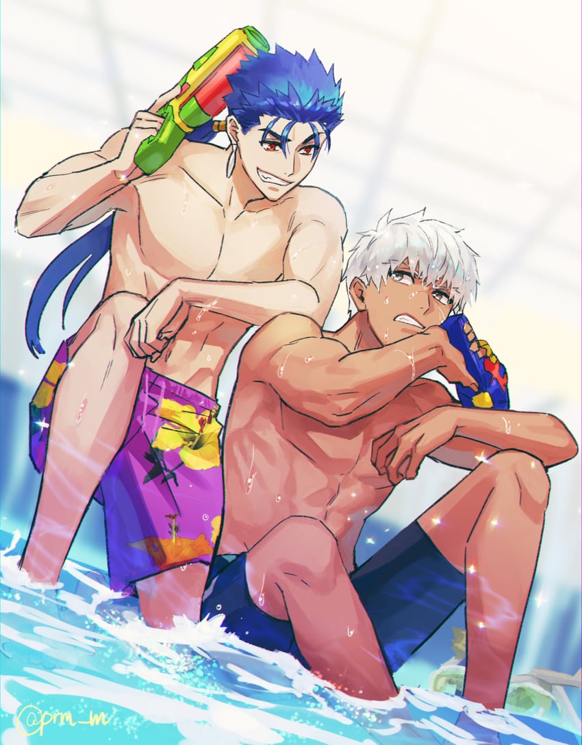 gilgamesh, cu chulainn, and archer (fate and 2 more) drawn by hikaru_(asteriskring)