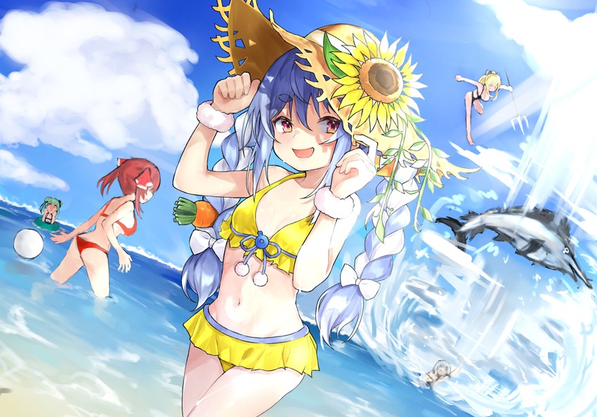 houshou marine, usada pekora, shirogane noel, uruha rushia, and shiranui flare (hololive) drawn by agata_(yfw1110)