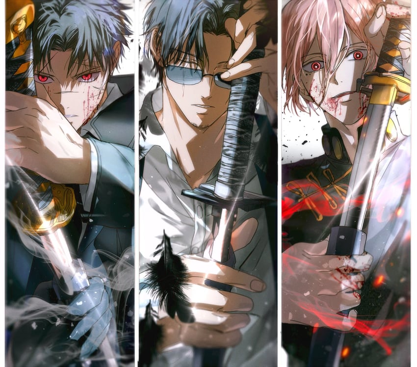 rokuhira chihiro, samura seiichi, and hiruhiko (kagurabachi) drawn by yoon_(dmsco1803)