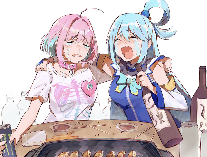 aqua and yumemi riamu (idolmaster and 2 more) drawn by hamachamu
