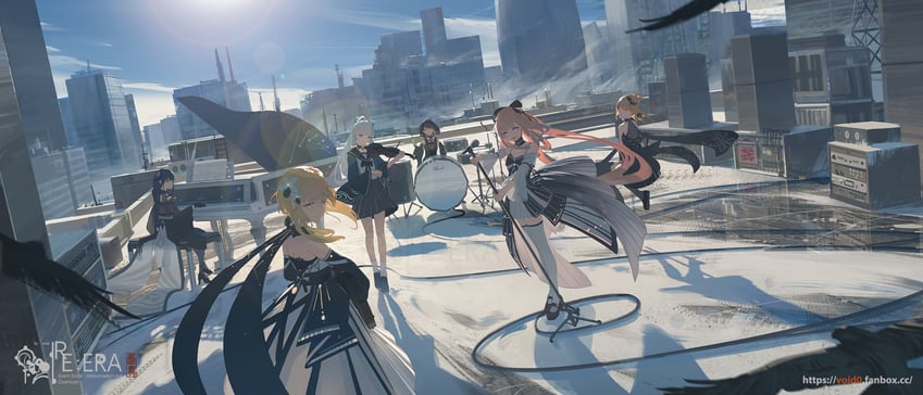 lumine, raiden shogun, kamisato ayaka, sangonomiya kokomi, yoimiya, and 1 more (genshin impact) drawn by void_0