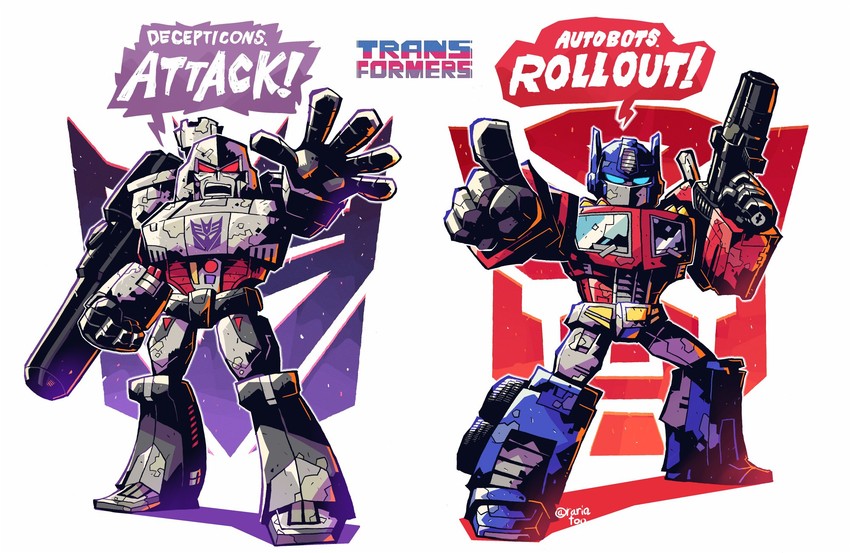 optimus prime and megatron (transformers and 1 more) drawn by rariatto_(ganguri)