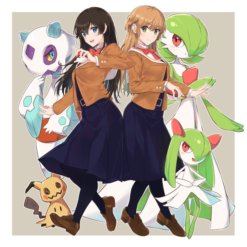 gardevoir, kirlia, mimikyu, froslass, nanami touko, and 1 more (pokemon and 1 more) drawn by yuuri_(orz_commushows)