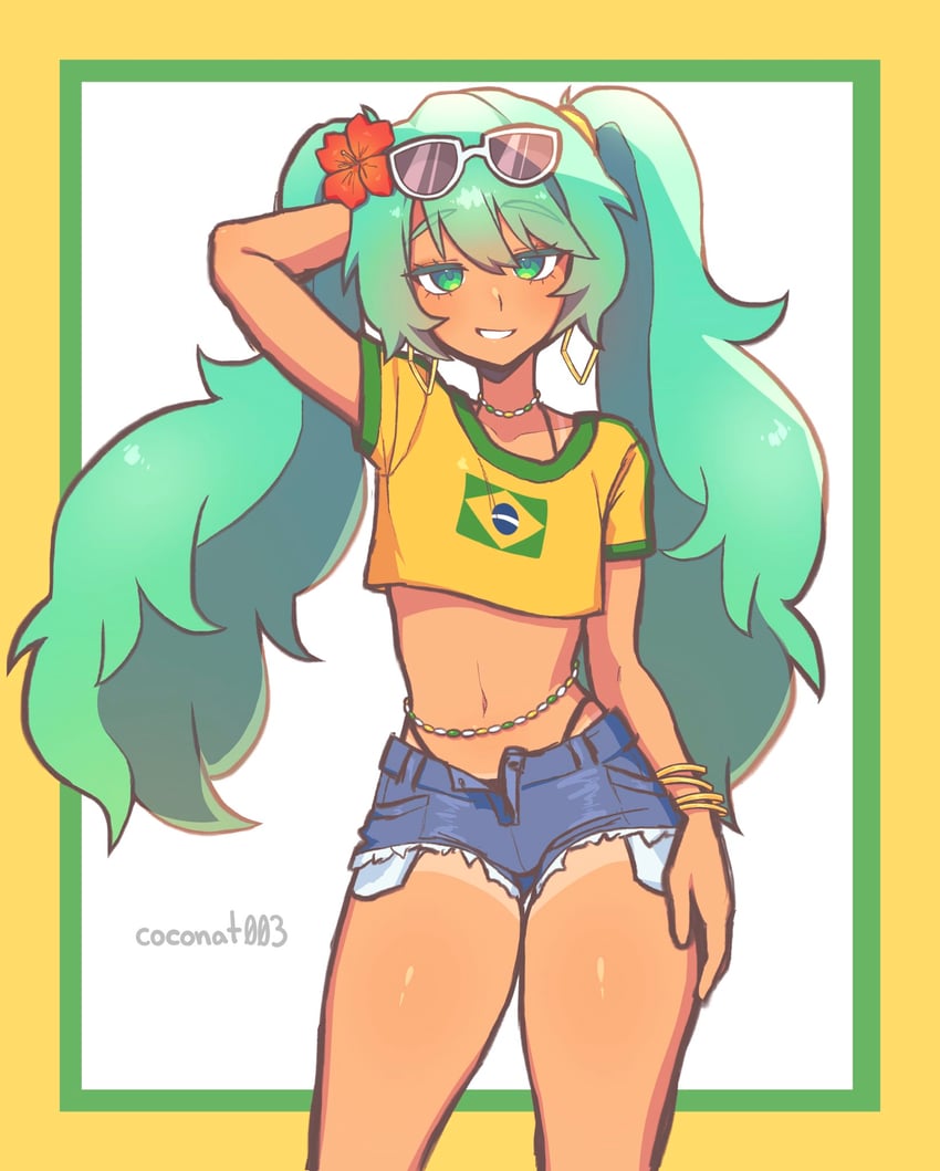 hatsune miku and brazilian miku (vocaloid) drawn by nat_(coconat003)