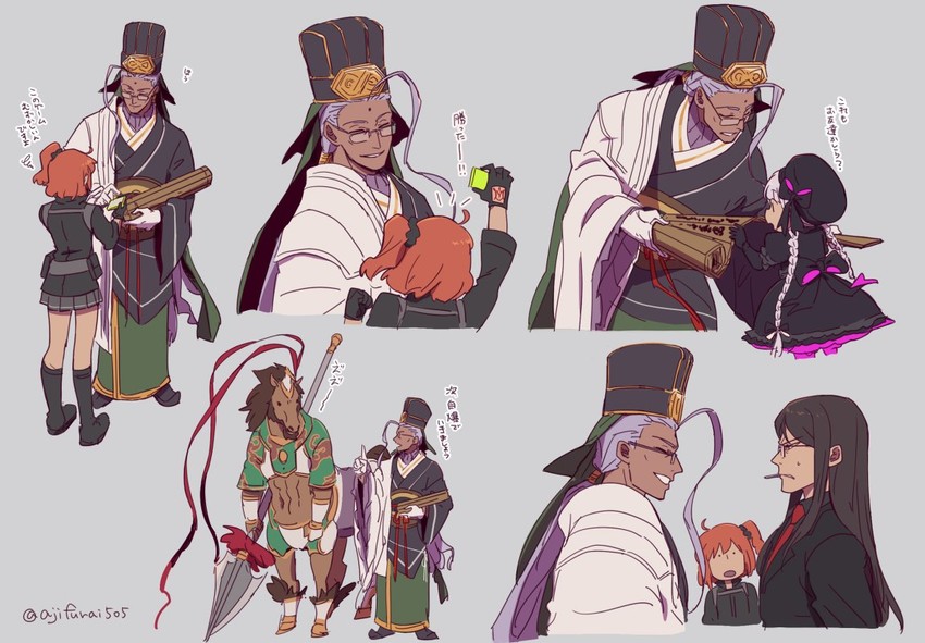 fujimaru ritsuka, waver velvet, nursery rhyme, lord el-melloi ii, chen gong, and 1 more (fate and 1 more) drawn by asaya_minoru