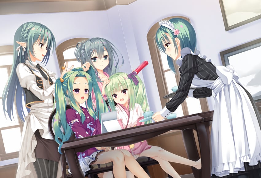 murasame, shikibe mayu, tsukiyama sena, shichijou sasara, and tia hohenwerfen (senren banka and 5 more) drawn by 8kumagawa_(log)