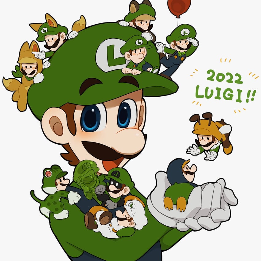 luigi, mr. l, baby luigi, kitsune luigi, cat luigi, and 5 more (mario and 10 more) drawn by mimimi_(mimimim9999)
