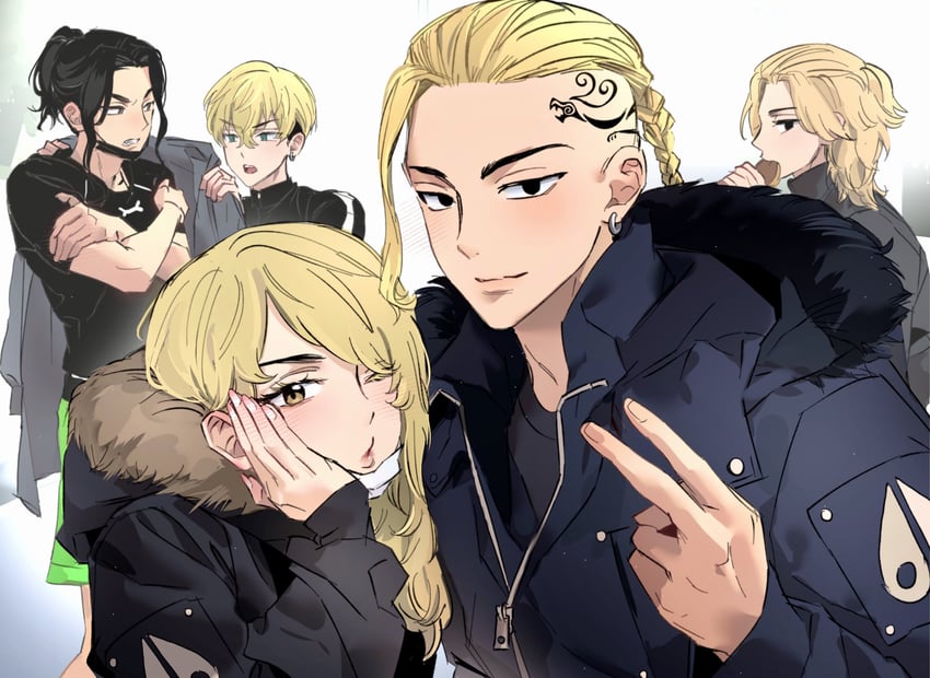 sano manjirou, matsuno chifuyu, baji keisuke, ryuuguuji ken, and sano emma (tokyo revengers) drawn by akarui_0