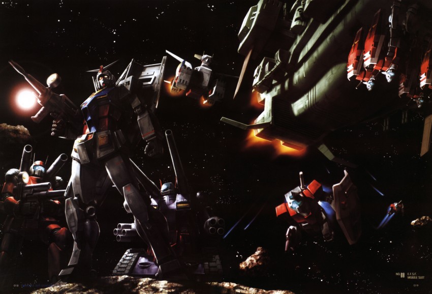 rx-78-2 gundam, gm, guncannon, guntank, and white base (gundam and 1 more) drawn by morishita_naochika