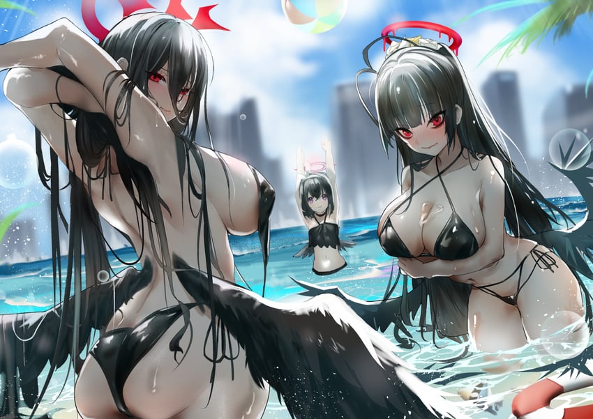hasumi, tsurugi, and mashiro (blue archive) drawn by haowei_wu