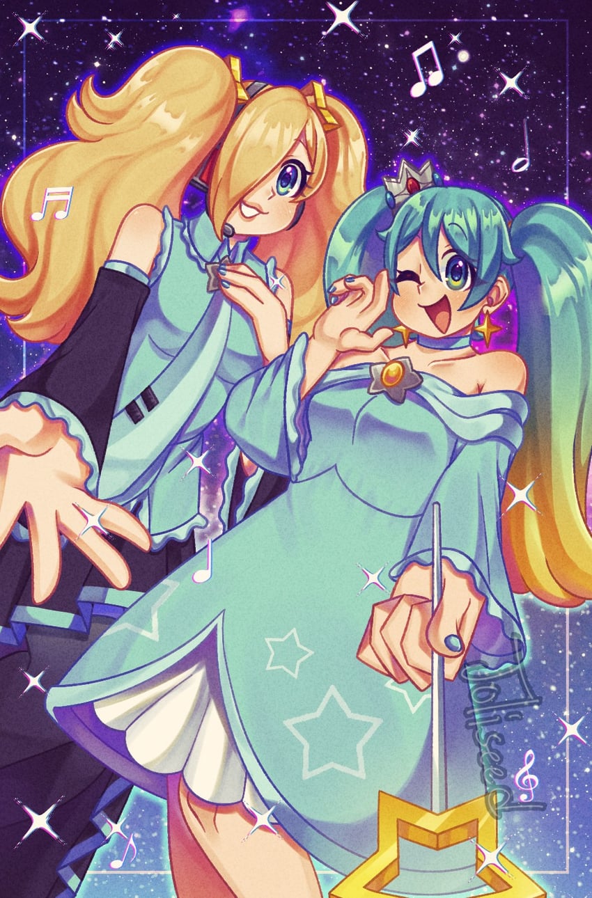 hatsune miku and rosalina (vocaloid and 1 more) drawn by joliseed