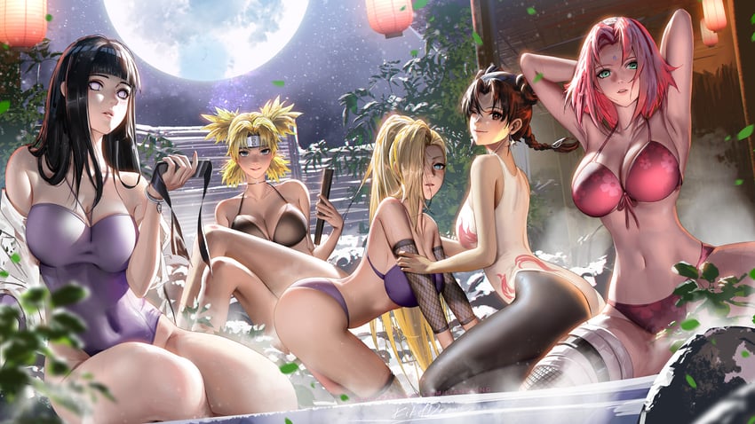 haruno sakura, hyuuga hinata, yamanaka ino, temari, and tenten (naruto and 1 more) drawn by liang_xing