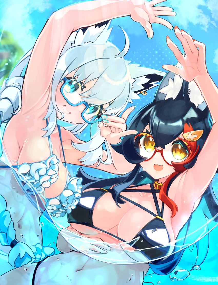 shirakami fubuki and ookami mio (hololive) drawn by misono_denpachi