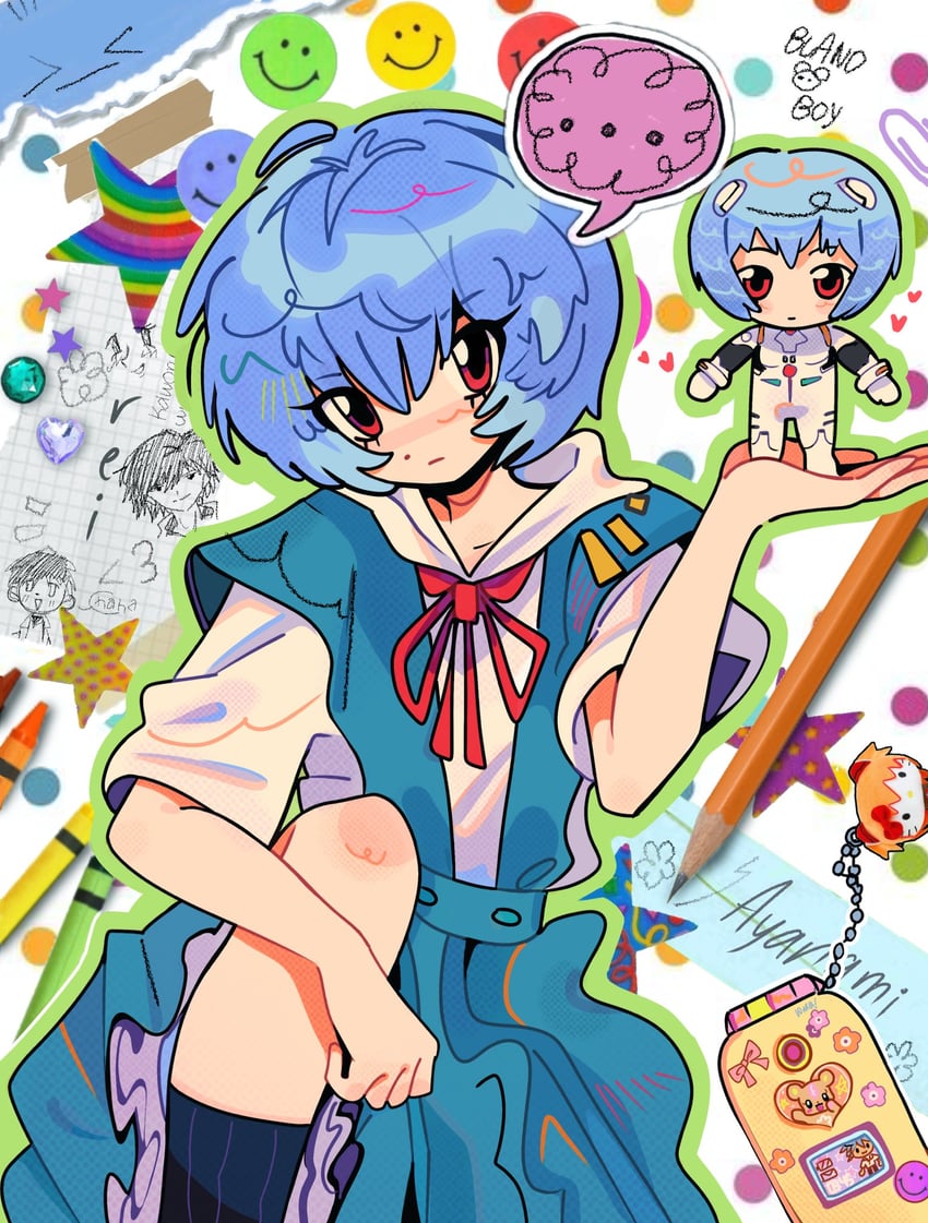 souryuu asuka langley, ayanami rei, ikari shinji, nagisa kaworu, and hello kitty (neon genesis evangelion and 2 more) drawn by blandboyx