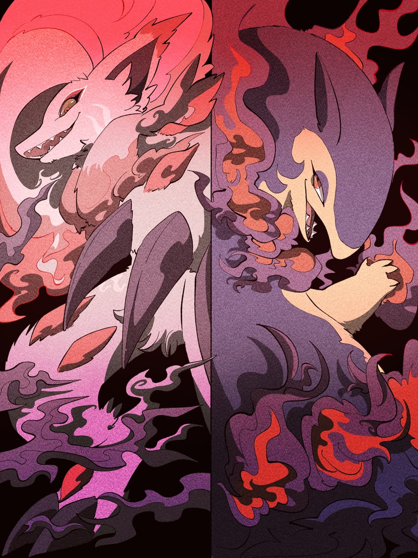 hisuian typhlosion and hisuian zoroark (pokemon) drawn by kokemarukun