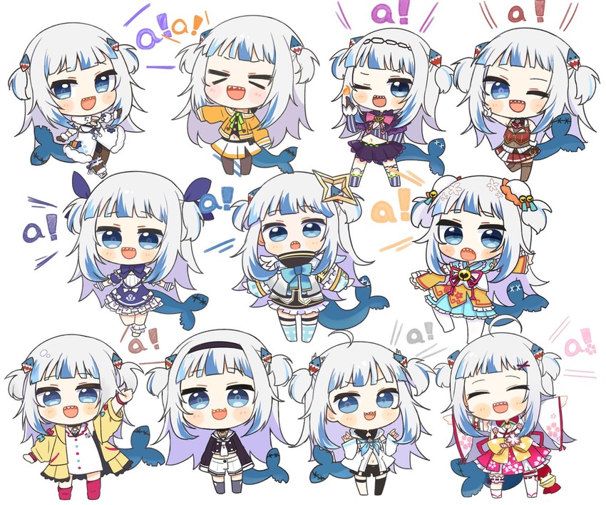 houshou marine, gawr gura, shirakami fubuki, usada pekora, nekomata okayu, and 8 more (hololive and 1 more) drawn by yasashi_v