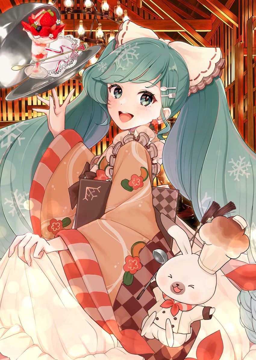 hatsune miku, yuki miku, and rabbit yukine (vocaloid) drawn by mofmama