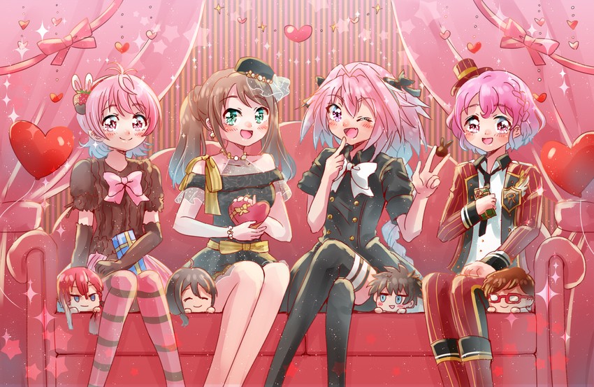 fujimaru ritsuka, producer, reona west, mizushima saki, saionji leo, and 3 more (fate and 9 more) drawn by sushineta