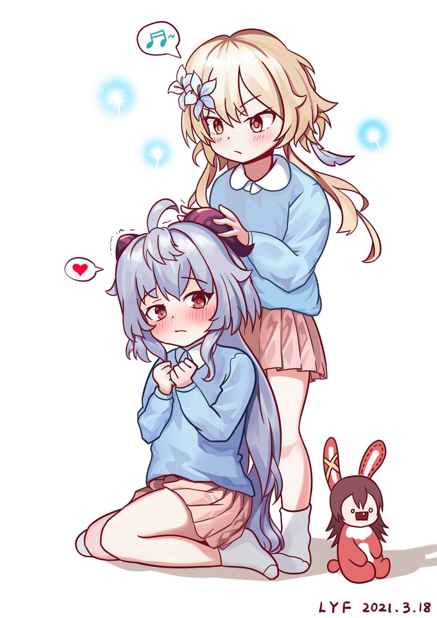 ganyu, lumine, and amber (genshin impact) drawn by majstro_li