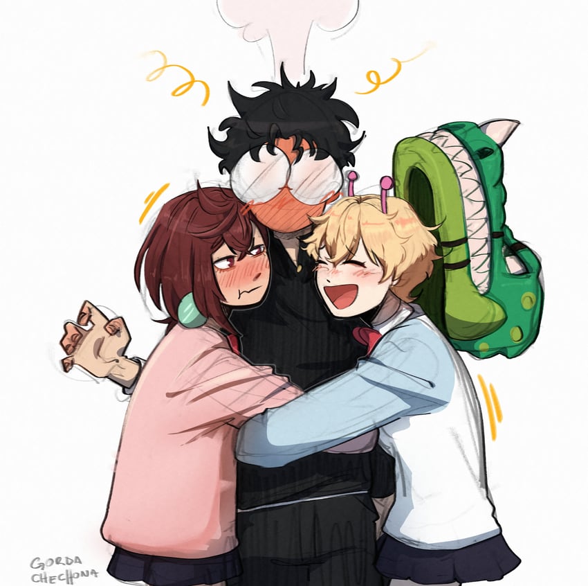 ayase momo, takakura ken, and vamola (dandadan) drawn by gordachechona