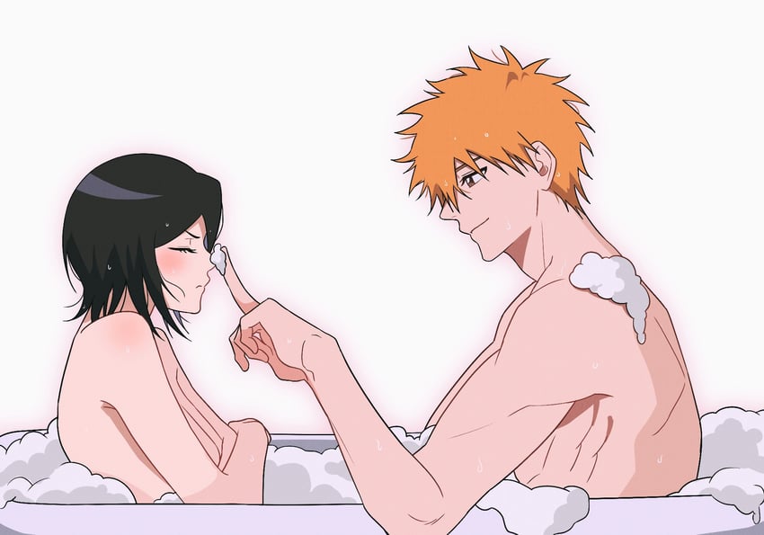 kuchiki rukia and kurosaki ichigo (bleach) drawn by gwao_(_ul_13)