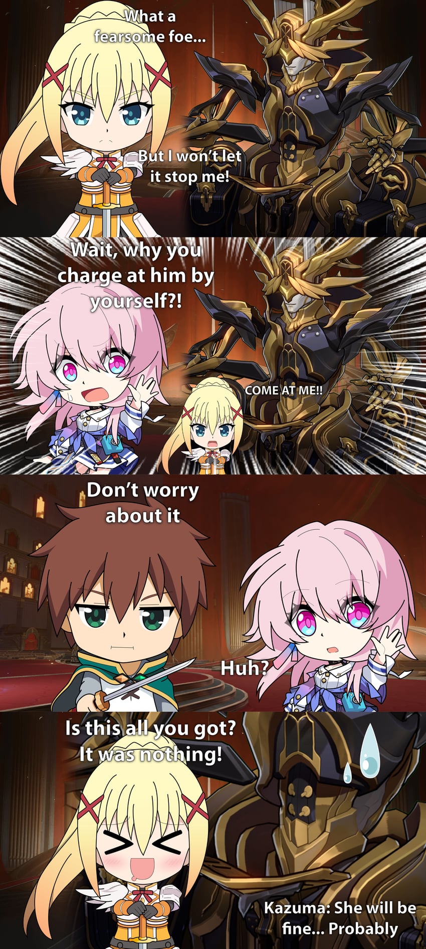 march 7th, darkness, satou kazuma, and sunday (honkai and 2 more) drawn by gatalmanz