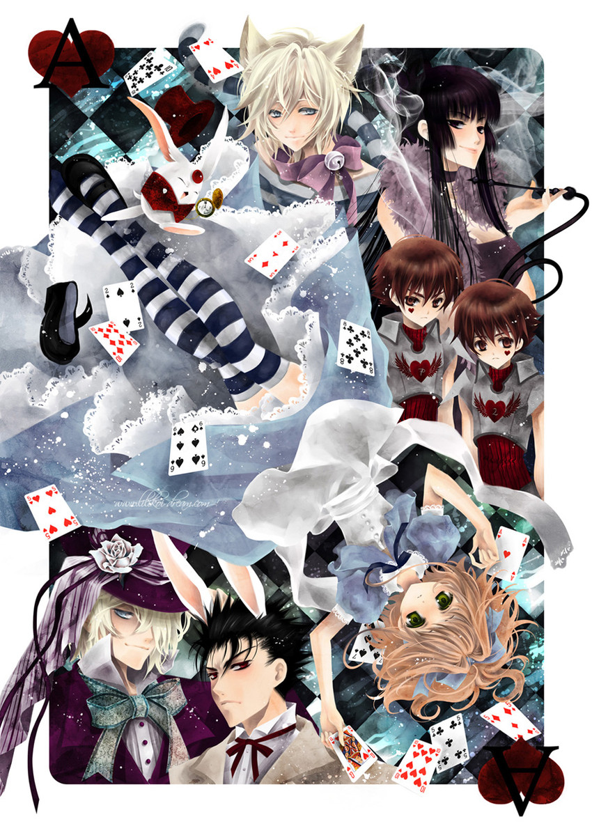 alice, white rabbit, cheshire cat, mad hatter, mokona, and 10 more (alice's adventures in wonderland and 1 more) drawn by luluko_(starryluluko)