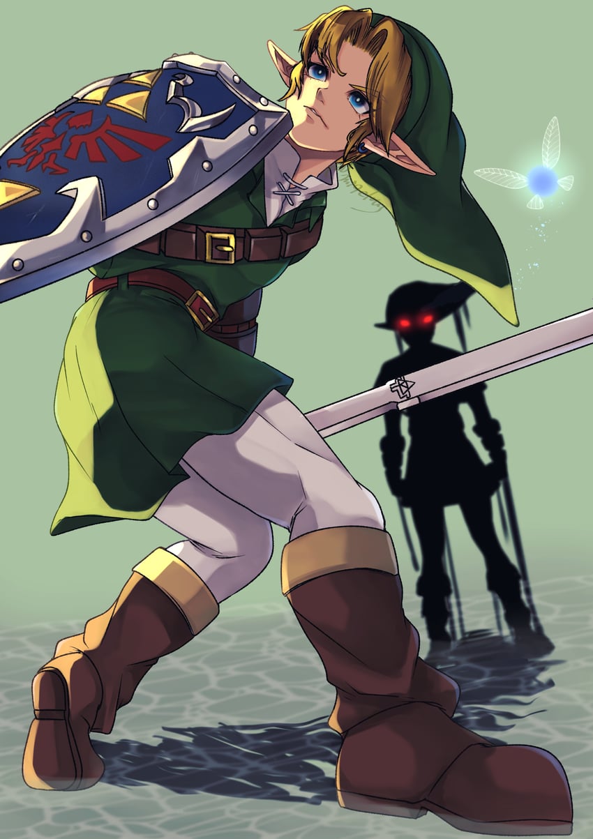 link, navi, and dark link (the legend of zelda and 1 more) drawn by mi9clous